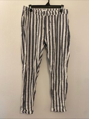 Onia Navy and White Vertical Stripe Linen Pants